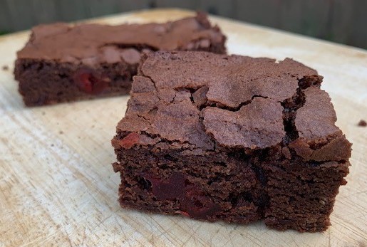 "Photo of brownies with candied cherries"